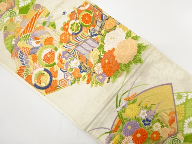 JAPANESE KIMONO / ANTIQUE FUKURO OBI / SILK / WOVEN CARRIAGE & PHOENIX